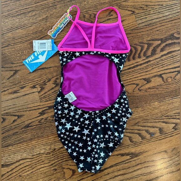 NWT New THE FINALS Athletic Racing Swimsuit Black Hot Pink Silver Stars 30 4 - Picture 4 of 5
